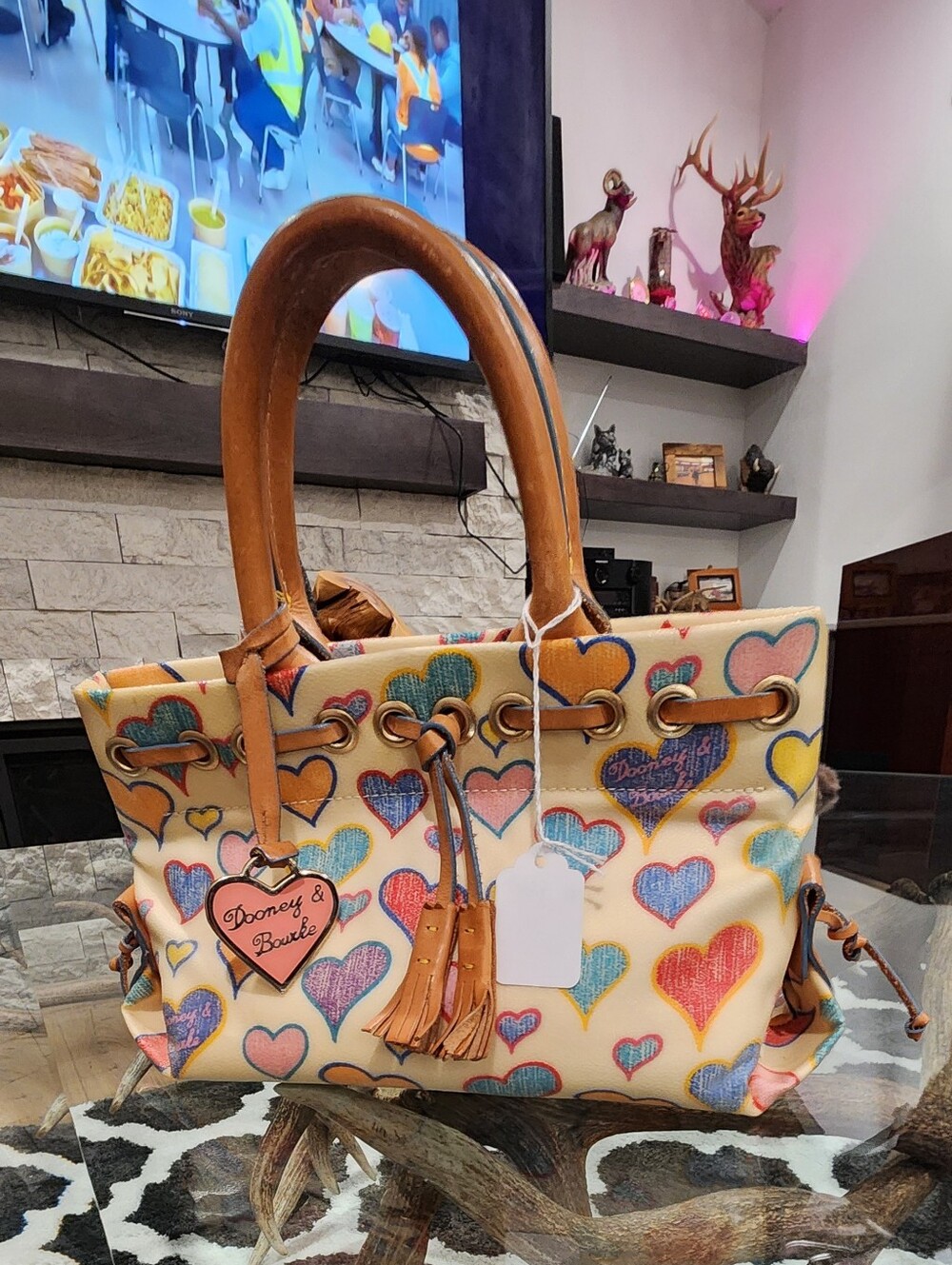 Dooney & Bourke Cream Heart-Print Leather Tote